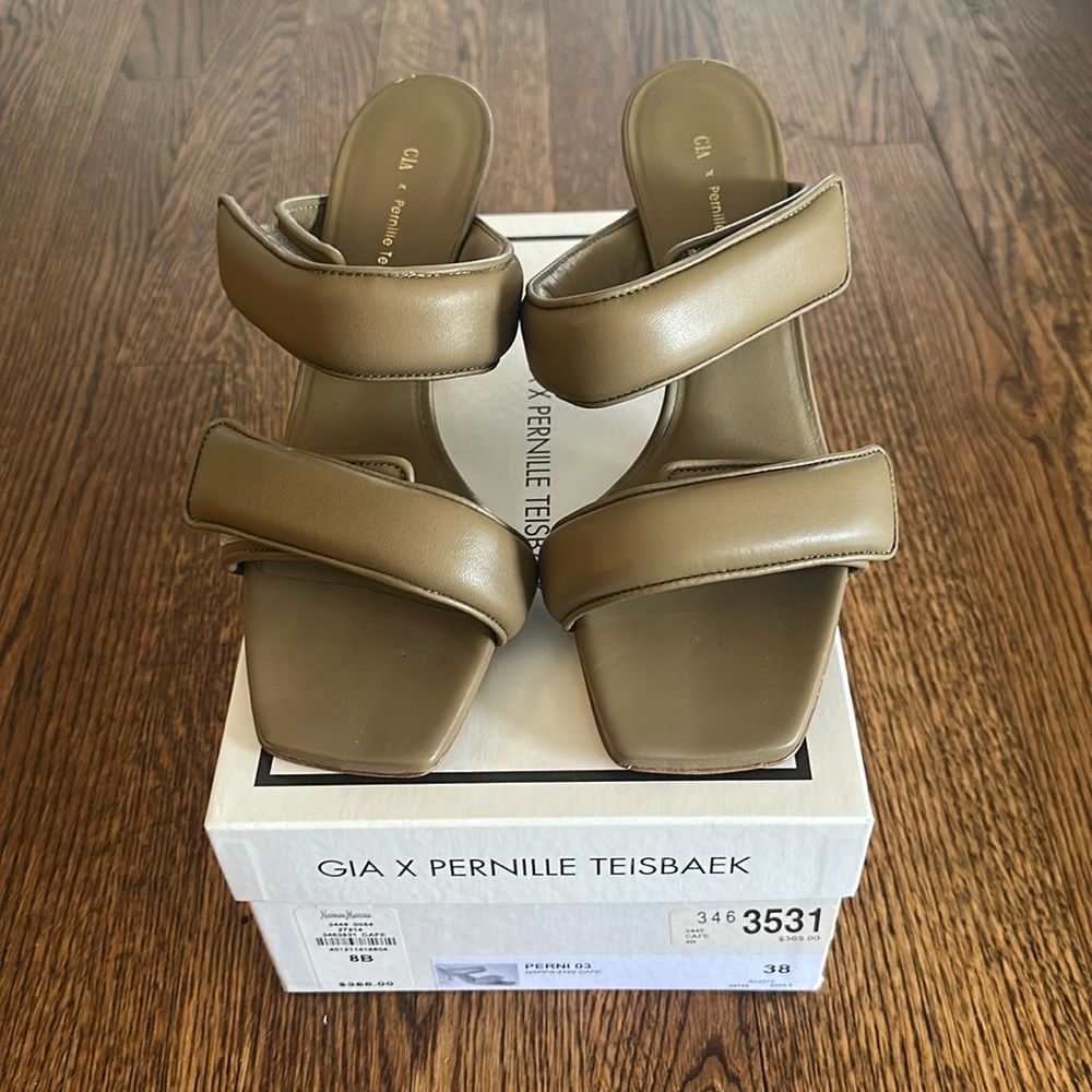 Gia X Pernille Teisbaek Womens Perni 03 Cafe Leather Slip-On Heels Shoes